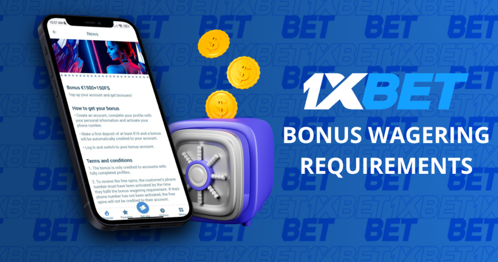 1xBet bonus wagering requirements on a smartphone