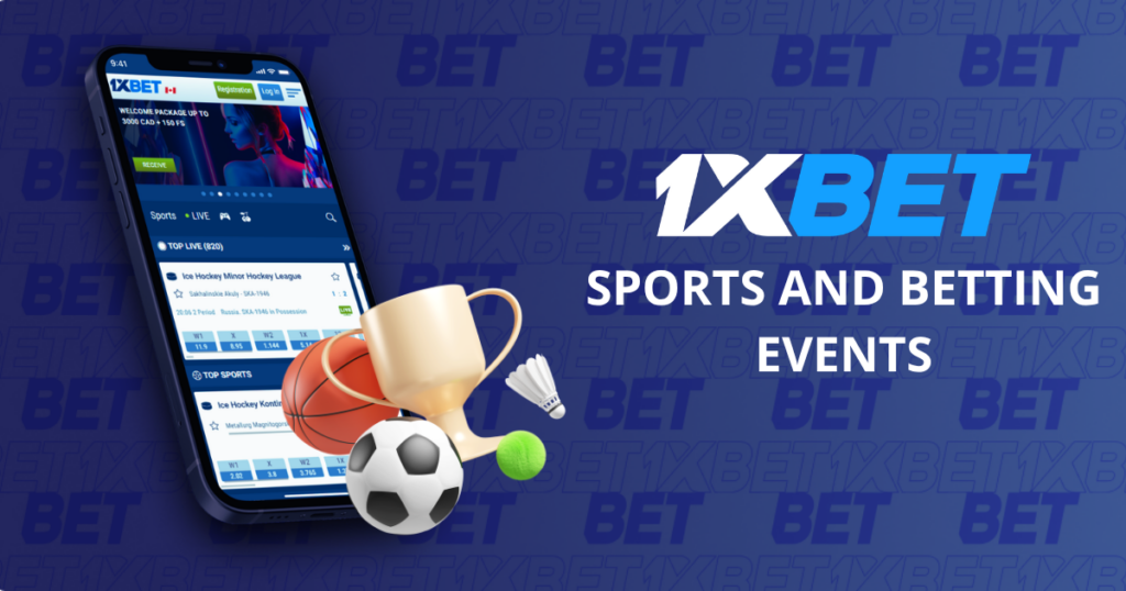 1xBet sports and betting events on a smartphone