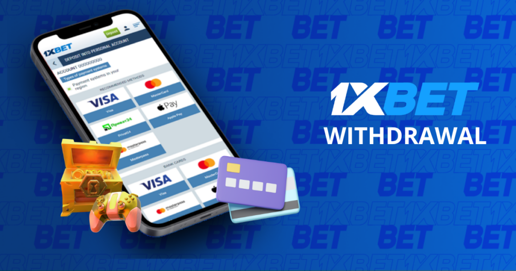 1xBet withdrawal methods displayed on a smartphone