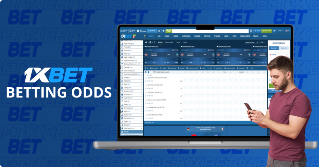 1xBet betting odds displayed on a laptop