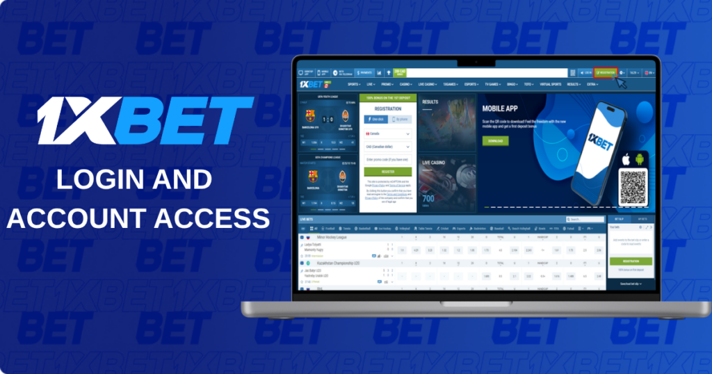 1xBet login and account access page