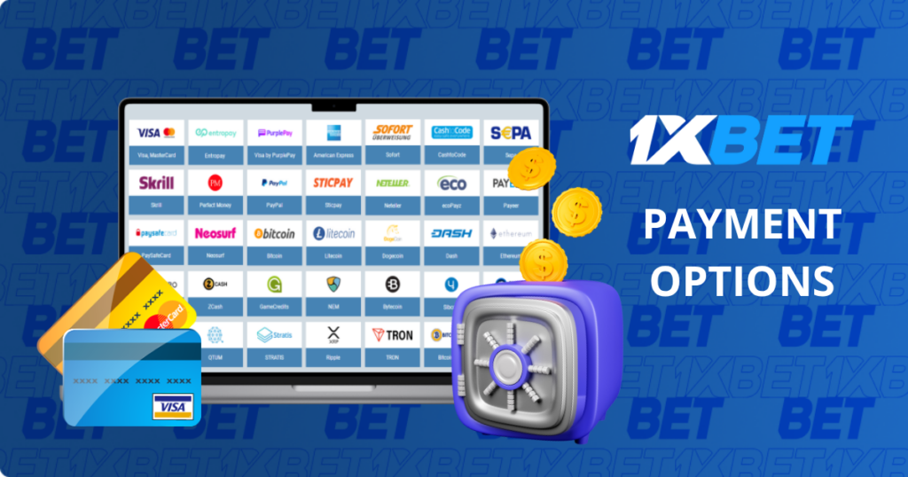 1xBet payment options displayed on a laptop
